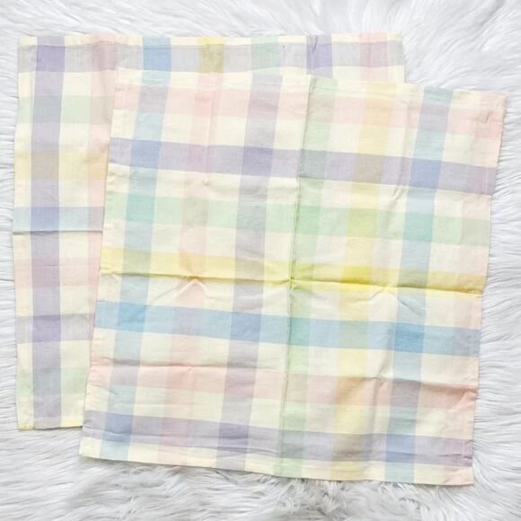 Easter Plaid Pastel Cloth Napkins Purple Blue Yellow One Size Set 2 - Picture 1 of 3